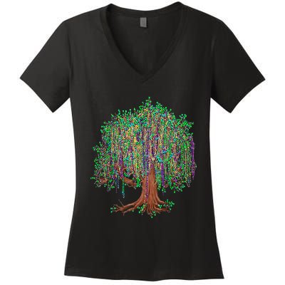 Mardi Gras Tree Beads New Orleans 2024 Watercolor Festival Women's V-Neck T-Shirt