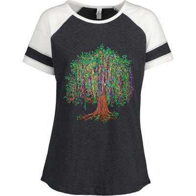 Mardi Gras Tree Beads New Orleans 2024 Watercolor Festival Enza Ladies Jersey Colorblock Tee