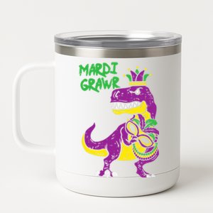 Mardi Grawr T Rex Dino Mardi Gras Gift 12 oz Stainless Steel Tumbler Cup