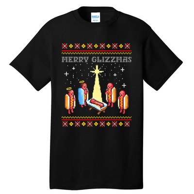 Merry Glizzmas Tacky Funny Merry Christmas Hot Dogs Tall T-Shirt