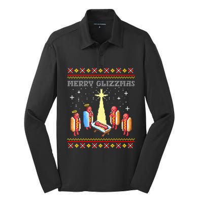 Merry Glizzmas Tacky Funny Merry Christmas Hot Dogs Silk Touch Performance Long Sleeve Polo