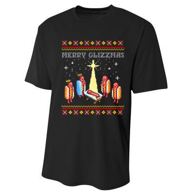 Merry Glizzmas Tacky Funny Merry Christmas Hot Dogs Performance Sprint T-Shirt