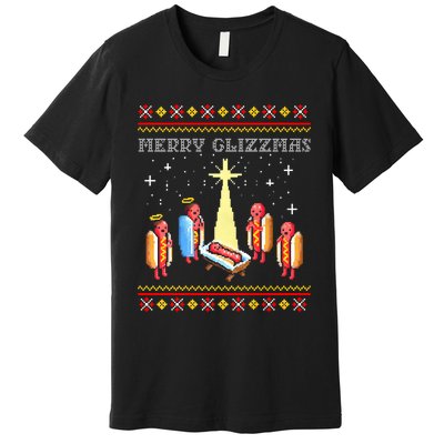 Merry Glizzmas Tacky Funny Merry Christmas Hot Dogs Premium T-Shirt