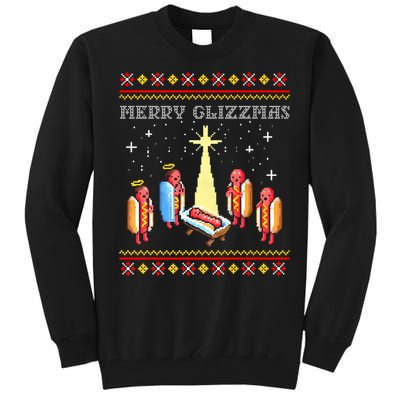 Merry Glizzmas Tacky Funny Merry Christmas Hot Dogs Tall Sweatshirt