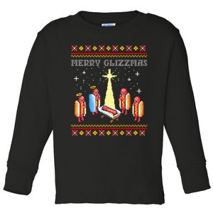 Merry Glizzmas Tacky Funny Merry Christmas Hot Dogs Toddler Long Sleeve Shirt