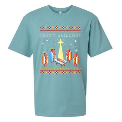 Merry Glizzmas Tacky Funny Merry Christmas Hot Dogs Sueded Cloud Jersey T-Shirt