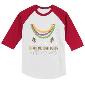 Mardi Gras Throw Me Some Beads And Tell Me I’M Pretty Boobs Kids Colorblock Raglan Jersey