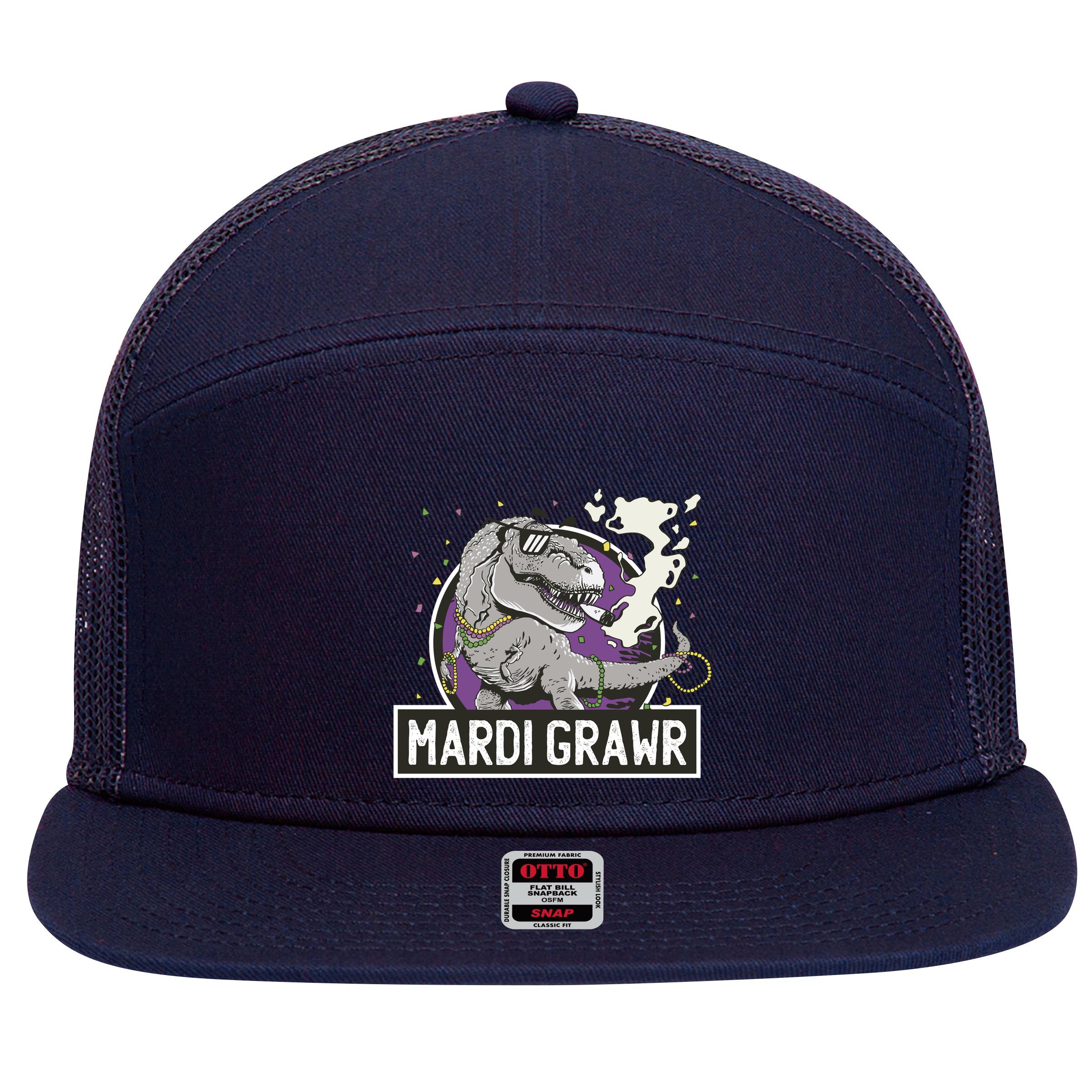 Mardi Grawr T Rex 7 Panel Mesh Trucker Snapback Hat