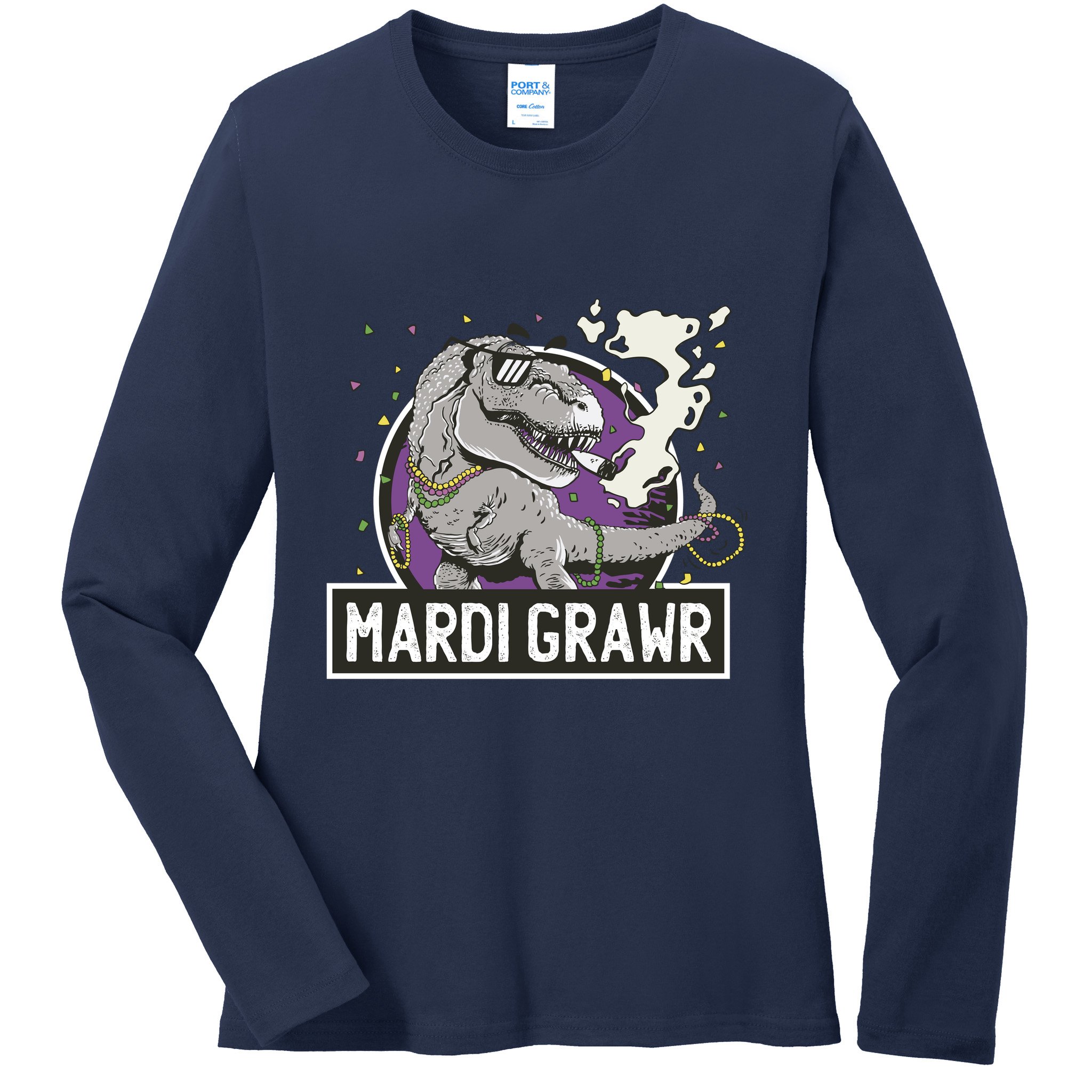 Mardi Grawr T Rex Ladies Long Sleeve Shirt