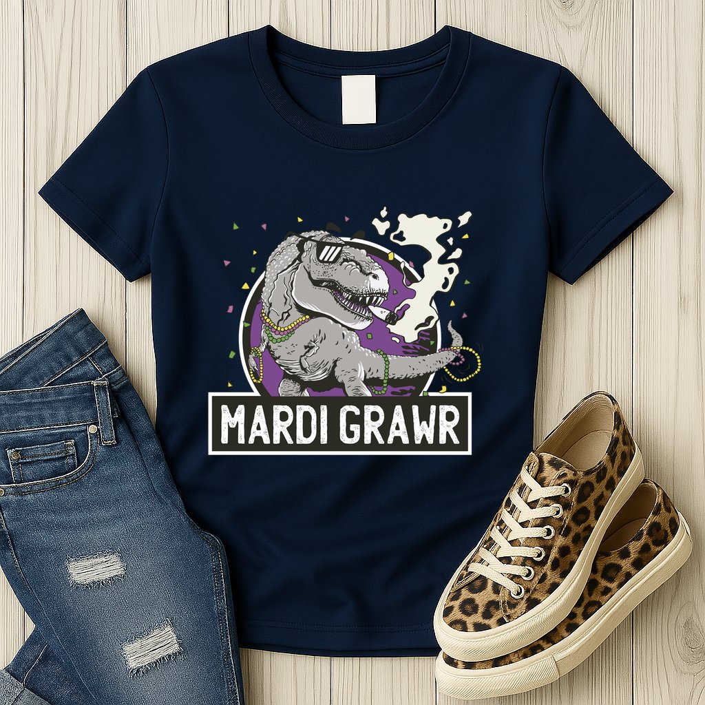Mardi Grawr T Rex Womens T-Shirt