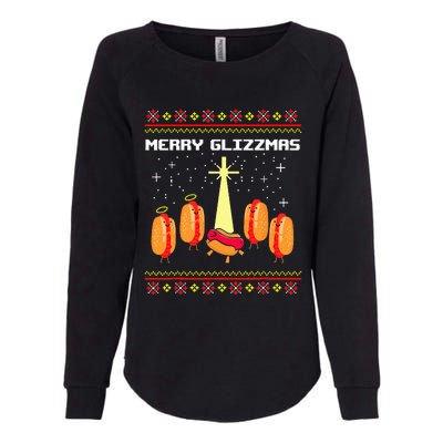 Merry Glizzmas Tacky Funny Merry Christmas Hot Dogs Holidays Womens California Wash Sweatshirt