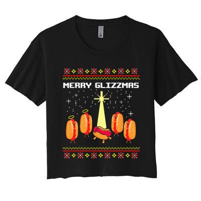 Merry Glizzmas Tacky Funny Merry Christmas Hot Dogs Holidays Women's Crop Top Tee