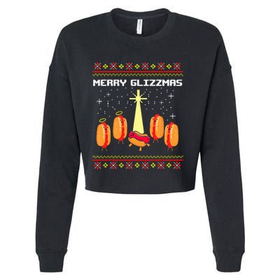 Merry Glizzmas Tacky Funny Merry Christmas Hot Dogs Holidays Cropped Pullover Crew