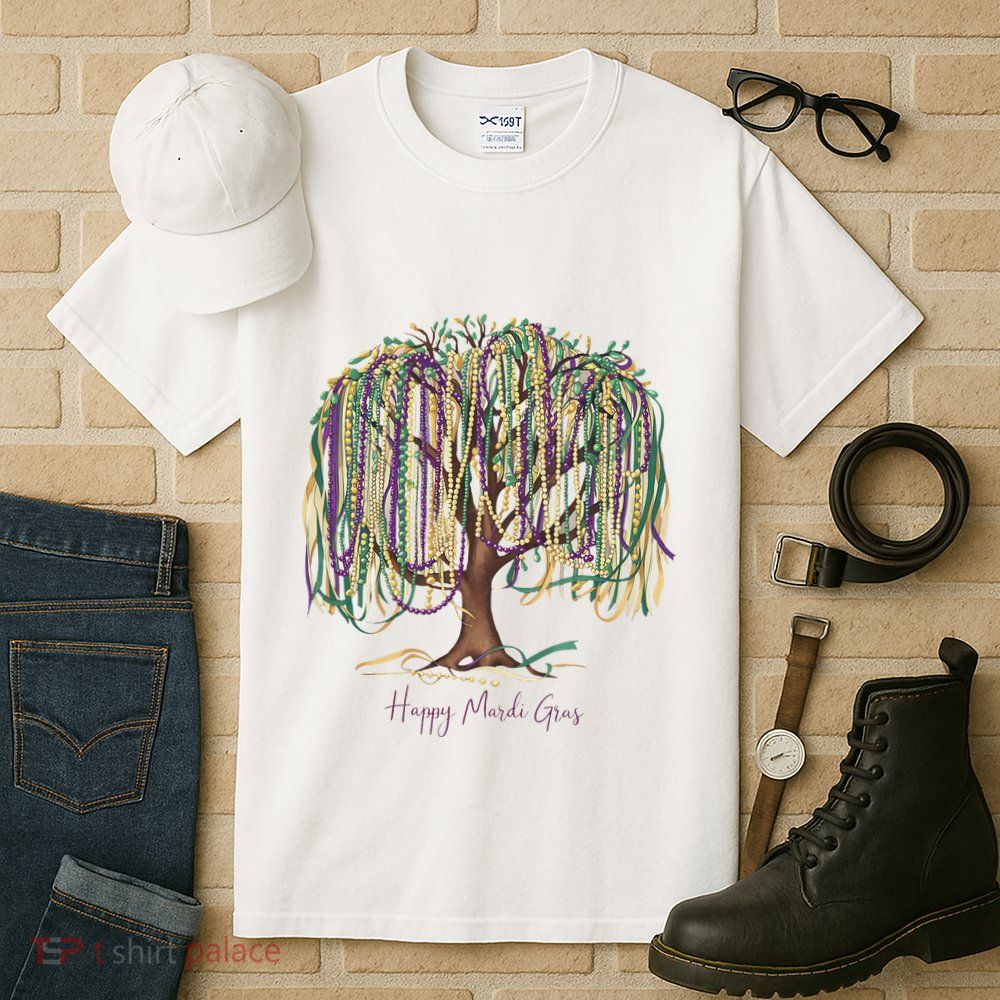 Mardi Gras Tree Beads New Orleans 2025 Festival Bead Tree Tall T-Shirt