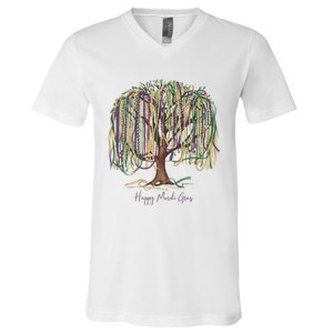 Mardi Gras Tree Beads New Orleans 2025 Festival Bead Tree V-Neck T-Shirt