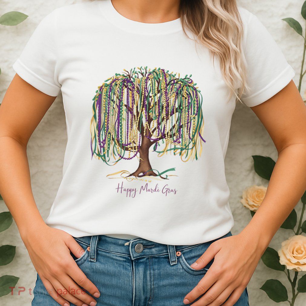 Mardi Gras Tree Beads New Orleans 2025 Festival Bead Tree Womens T-Shirt