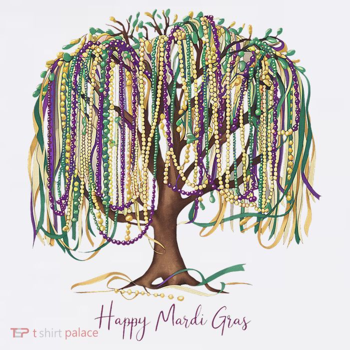 Mardi Gras Tree Beads New Orleans 2025 Festival Bead Tree Womens T-Shirt