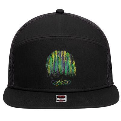 Mardi Gras Tree Watercolor Mardi Gras Bead Tree New Orleans 7 Panel Mesh Trucker Snapback Hat