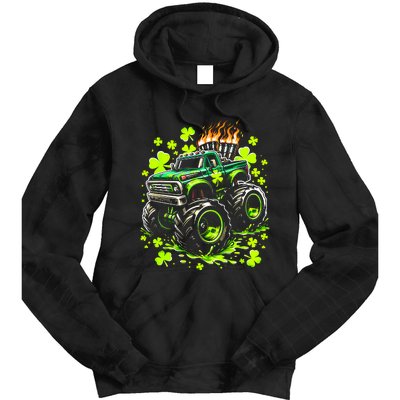 Monster Green Truck Shamrock St Paddys Day Tie Dye Hoodie