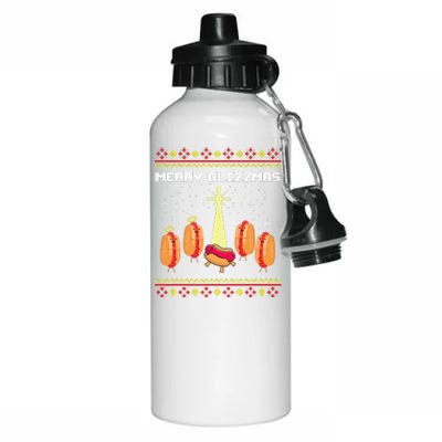 Merry Glizzmas Tacky Funny Merry Christmas Hot Dogs Aluminum Water Bottle 