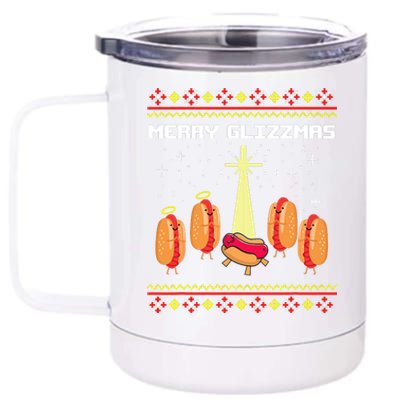 Merry Glizzmas Tacky Funny Merry Christmas Hot Dogs 12 oz Stainless Steel Tumbler Cup