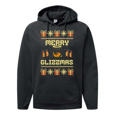 Merry Glizzmas Tacky Funny Merry Christmas Hot Dogs Performance Fleece Hoodie