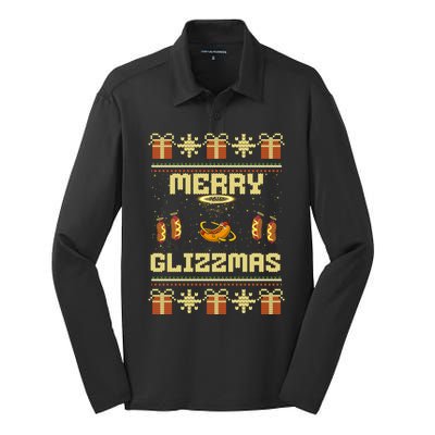 Merry Glizzmas Tacky Funny Merry Christmas Hot Dogs Silk Touch Performance Long Sleeve Polo