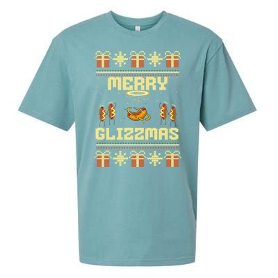 Merry Glizzmas Tacky Funny Merry Christmas Hot Dogs Sueded Cloud Jersey T-Shirt