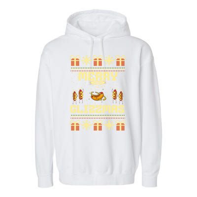 Merry Glizzmas Tacky Funny Merry Christmas Hot Dogs Garment-Dyed Fleece Hoodie