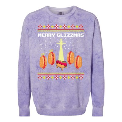 Merry Glizzmas Tacky Funny Merry Christmas Hot Dogs Colorblast Crewneck Sweatshirt