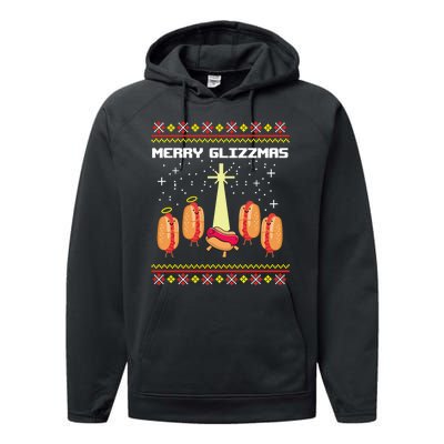 Merry Glizzmas Tacky Funny Merry Christmas Hot Dogs Performance Fleece Hoodie