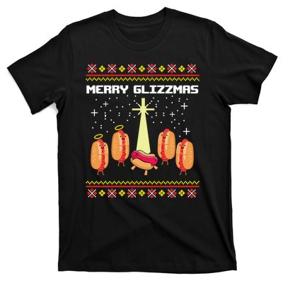 Merry Glizzmas Tacky Funny Merry Christmas Hot Dogs T-Shirt