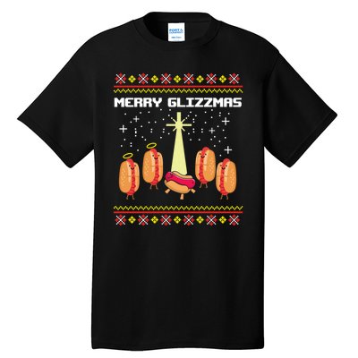 Merry Glizzmas Tacky Funny Merry Christmas Hot Dogs Tall T-Shirt