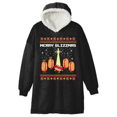 Merry Glizzmas Tacky Funny Merry Christmas Hot Dogs Hooded Wearable Blanket