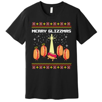 Merry Glizzmas Tacky Funny Merry Christmas Hot Dogs Premium T-Shirt