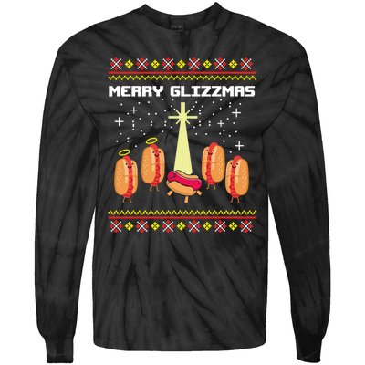 Merry Glizzmas Tacky Funny Merry Christmas Hot Dogs Tie-Dye Long Sleeve Shirt