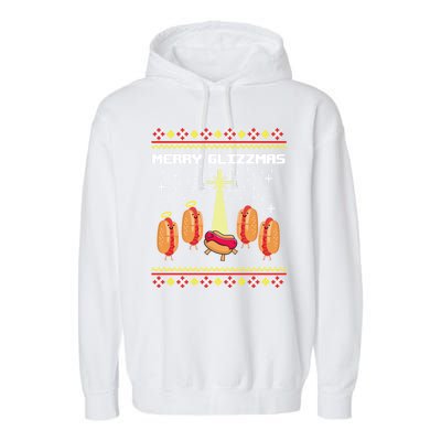 Merry Glizzmas Tacky Funny Merry Christmas Hot Dogs Garment-Dyed Fleece Hoodie