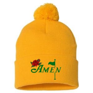 Masters Golf Tournament Golfing Amen Floral Master Golfer Pom Pom 12in Knit Beanie