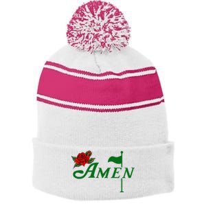 Masters Golf Tournament Golfing Amen Floral Master Golfer Stripe Pom Pom Beanie