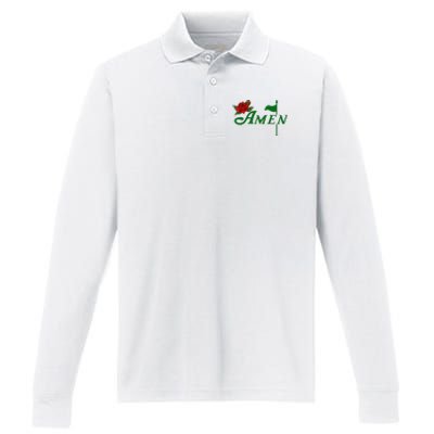 Masters Golf Tournament Golfing Amen Floral Master Golfer Performance Long Sleeve Polo