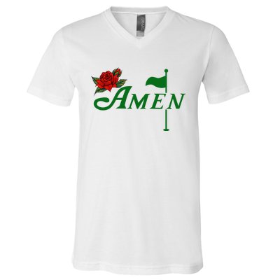 Masters Golf Tournament Golfing Amen Floral Master Golfer V-Neck T-Shirt