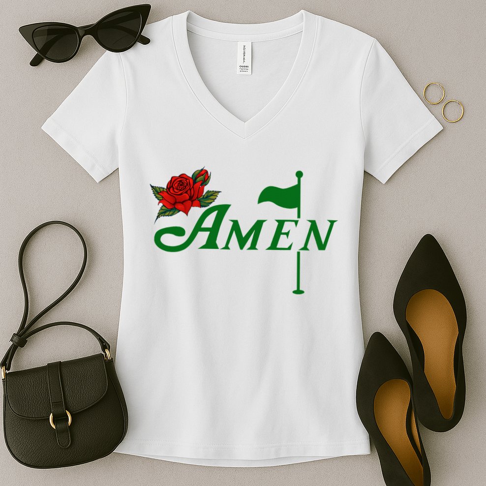 Masters Golf Tournament Golfing Amen Floral Master Golfer Women's V-Neck T-Shirt
