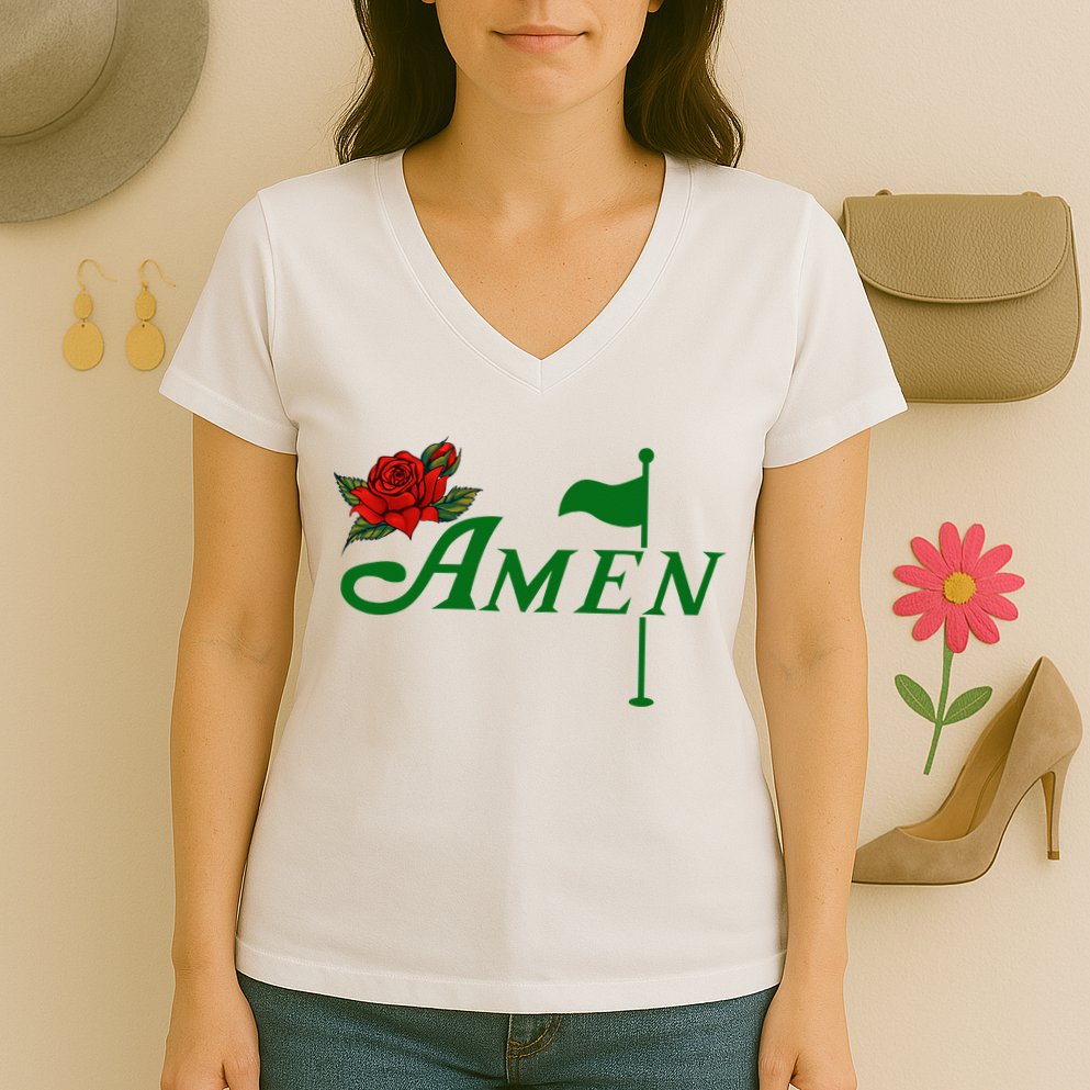 Masters Golf Tournament Golfing Amen Floral Master Golfer Women's V-Neck T-Shirt