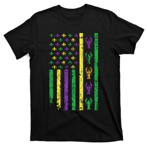 Mardi Gras Us American Flag With Crawfish New Orleans T-Shirt