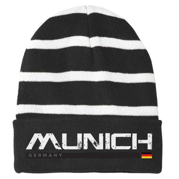 Munich Germany Vintage Retro Striped Beanie with Solid Band