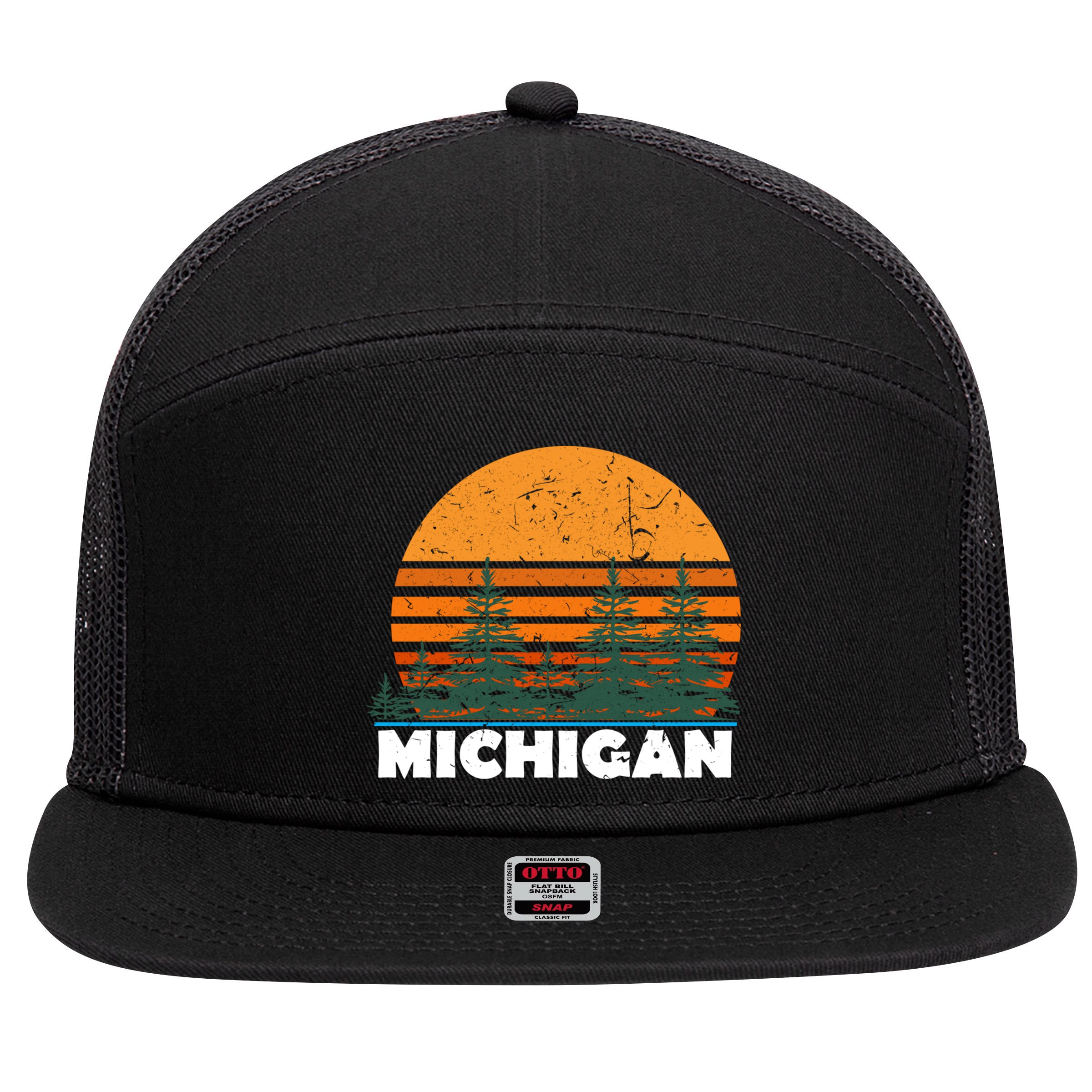 Michigan Gift Vintage Retro Sunset Mi State Hood Gift 7 Panel Mesh Trucker Snapback Hat