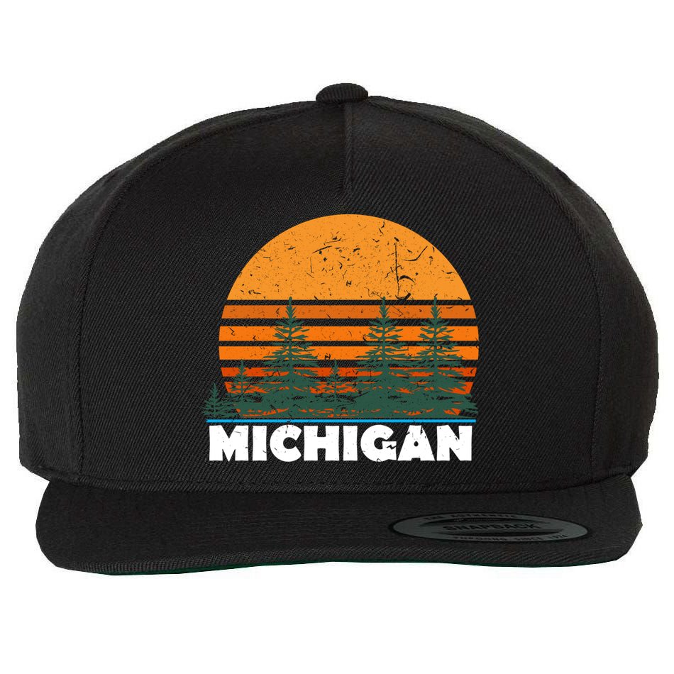 Michigan Gift Vintage Retro Sunset Mi State Hood Gift Wool Snapback Cap
