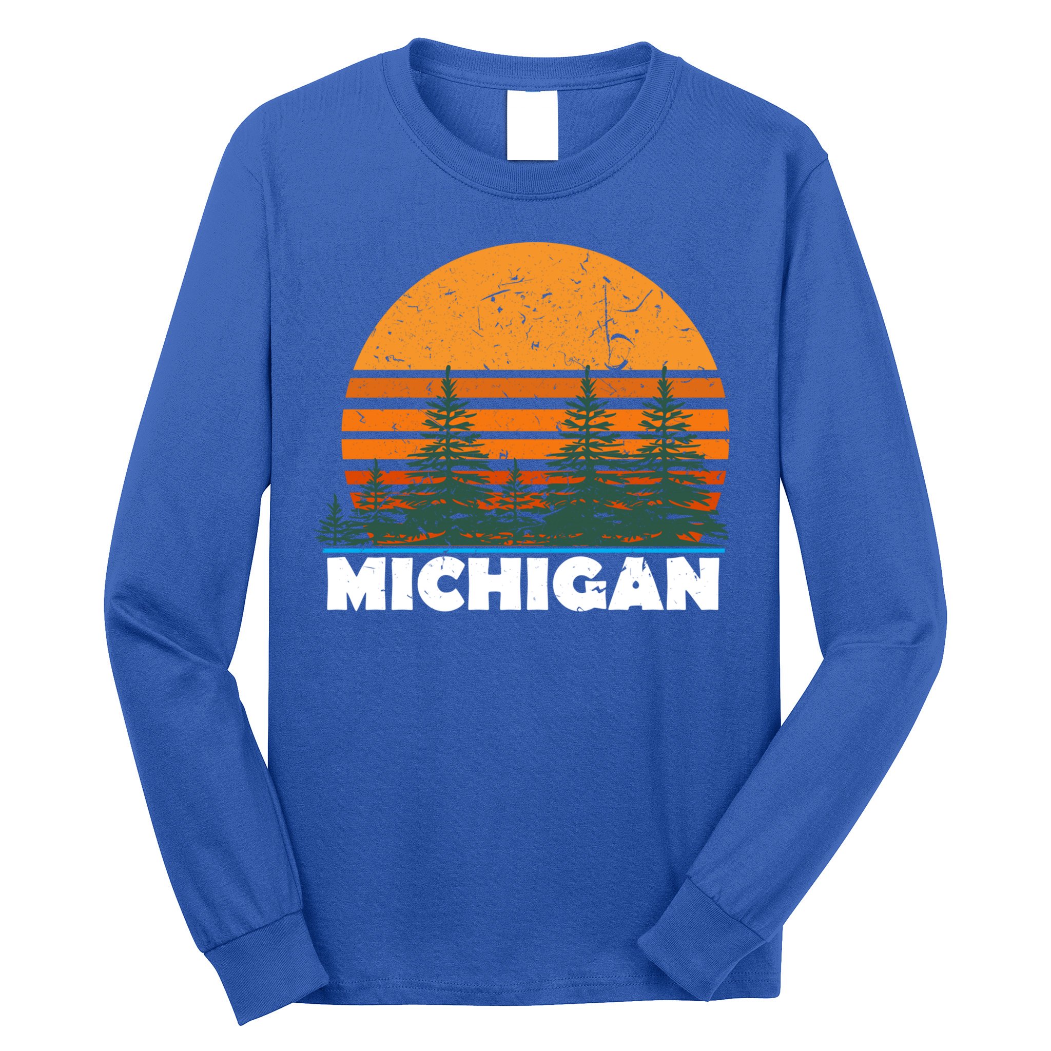 Michigan Gift Vintage Retro Sunset Mi State Hood Gift Long Sleeve Shirt