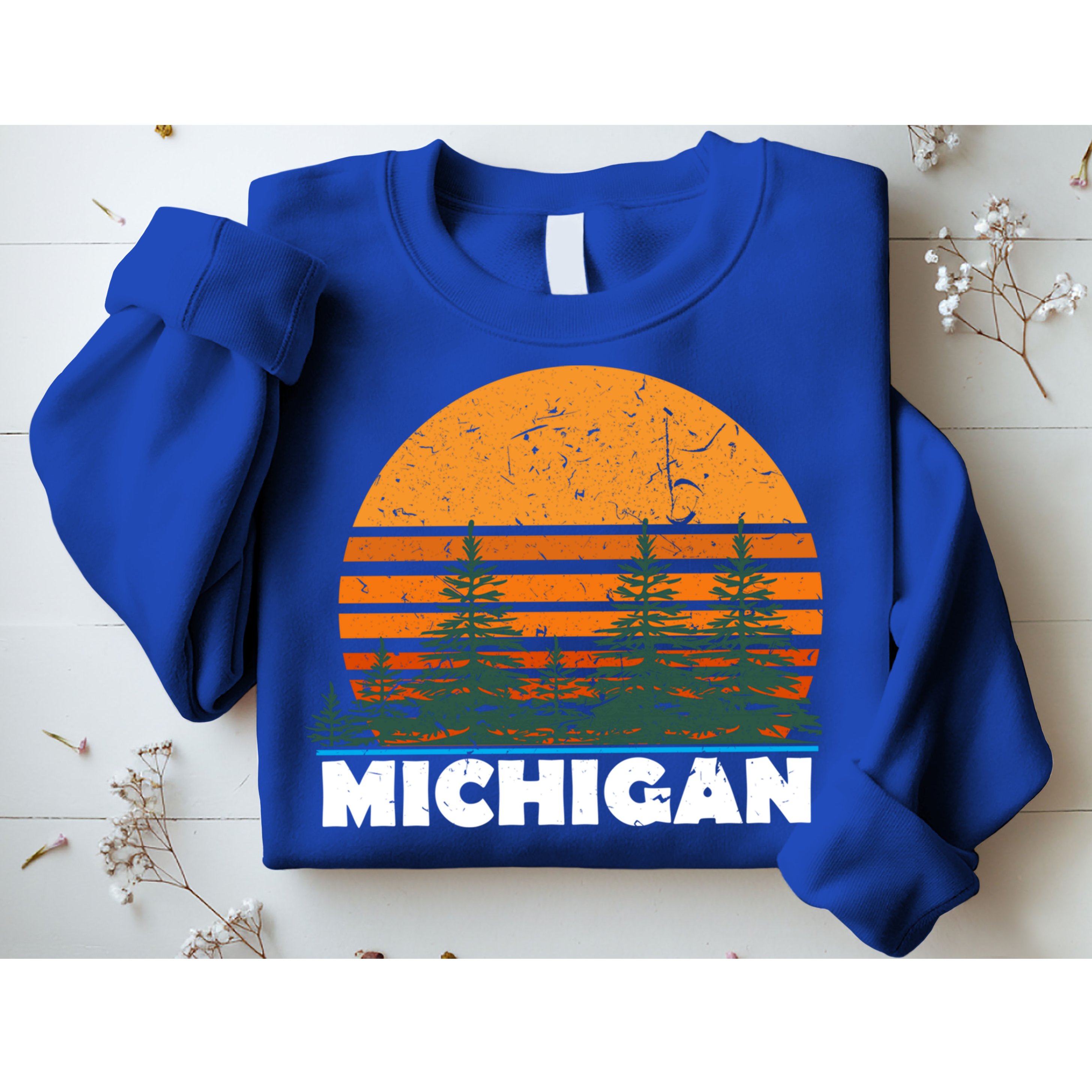 Michigan Gift Vintage Retro Sunset Mi State Hood Gift Sweatshirt