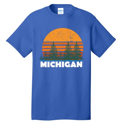 Michigan Gift Vintage Retro Sunset Mi State Hood Gift Tall T-Shirt